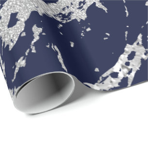 Marble Blue Navy Silver Grey Strokes Abstract VIP Cadeaupapier