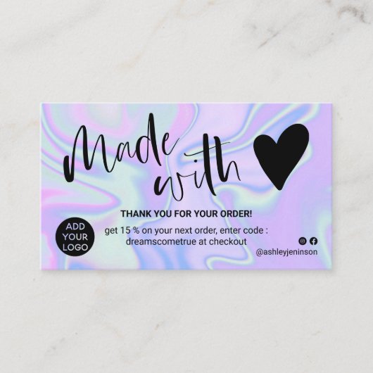 Marble Blue paars bedankt dat je verliefd bent gew Visitekaartje (Voorkant)