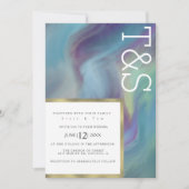 Marble Blue Paars Wash Typography Wedding Kaart (Voorkant)
