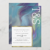 Marble Blue Paars Wash Typography Wedding Kaart (Voorkant / Achterkant)