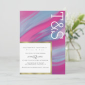 Marble Blue Pink Wash Typography Weddenschap Kaart (Staand voorkant)