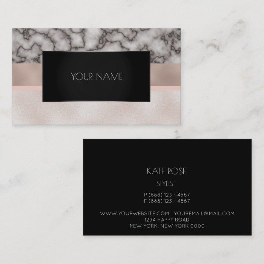Marble Blush Black Silver Gold Abstract Roos Roze Visitekaartje (Voorkant / Achterkant)