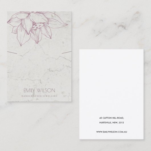 MARBLE BLUSH PINK LOTUS SIMPLE KETTING DISPLAY VISITEKAARTJE (Voorkant / Achterkant)