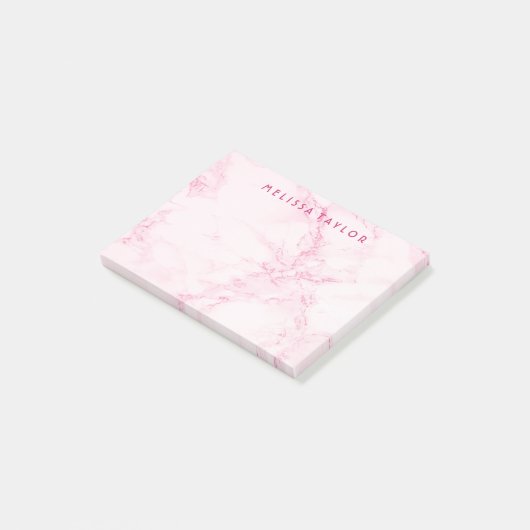 Marble blush roze name monogram post-it® notes (Schuin)
