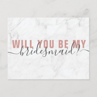 Marble Blush Script Bridesmaid proposal Kaart