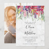 Marble Boho Acrylic Flowers Foto Weddenschap Kaart (Voorkant / Achterkant)