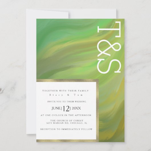 Marble Bold Green Forest Typography Wedding Kaart (Voorkant)