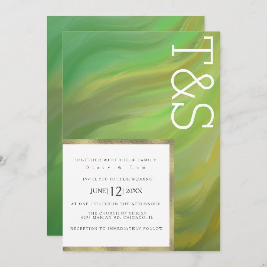 Marble Bold Green Forest Typography Wedding Kaart (Voorkant / Achterkant)