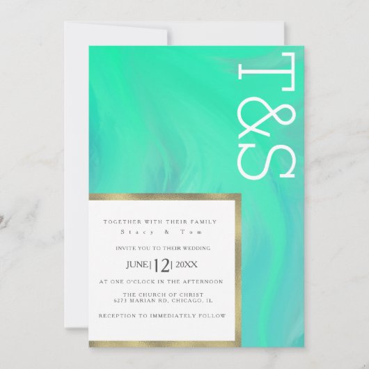 Marble Bold Mint Green Typography Wedding Kaart (Voorkant)