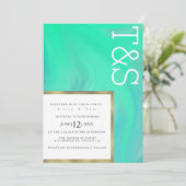 Marble Bold Mint Green Typography Wedding Kaart (Staand voorkant)
