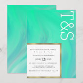 Marble Bold Mint Green Typography Wedding Kaart (Voorkant / Achterkant)