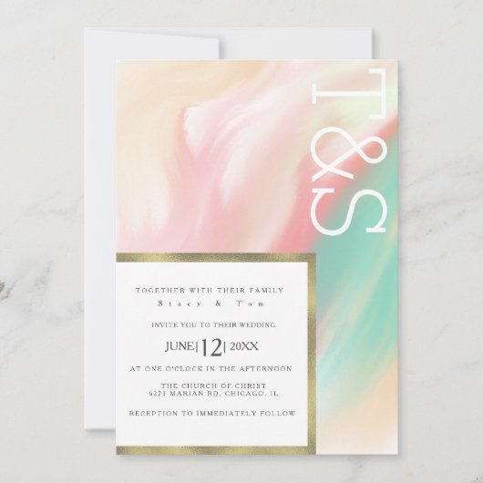 Marble Bold Pink Blauwgroen Peach Typography Wedde Kaart (Voorkant)
