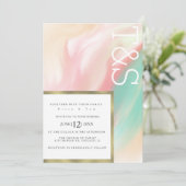 Marble Bold Pink Blauwgroen Peach Typography Wedde Kaart (Staand voorkant)