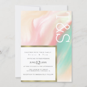 Marble Bold Pink Blauwgroen Peach Typography Wedde Kaart