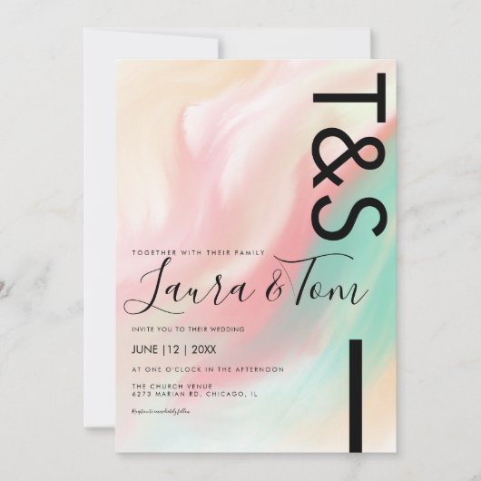 Marble Bold Pink Blauwgroen Peach Typography Weddi Kaart (Voorkant)