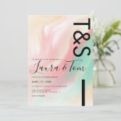 Marble Bold Pink Blauwgroen Peach Typography Weddi Kaart (Staand voorkant)