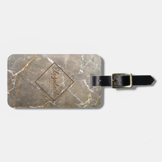 Marble Brown Stone Texture, monogram-op-maat Bagagelabel (Voorkant horizontaal)