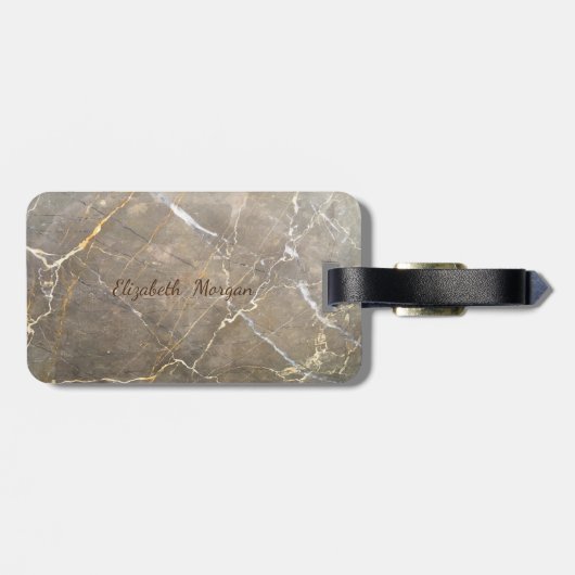 Marble Brown Stone Texture, monogram-op-maat Bagagelabel (Achterkant horizontaal)