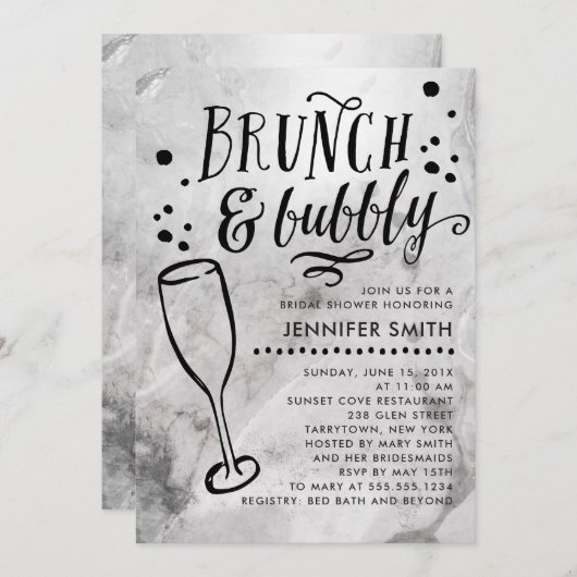 Marble Brunch en Bubble Bridal Shower Invitation Kaart (Voorkant / Achterkant)