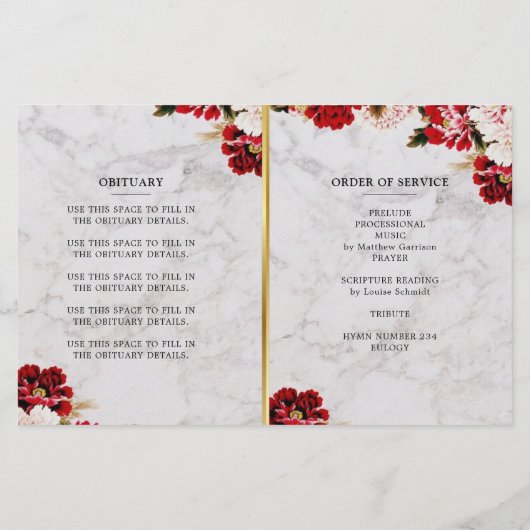 Marble Burgundy Blush Celebration of Life Programm (Achterkant)