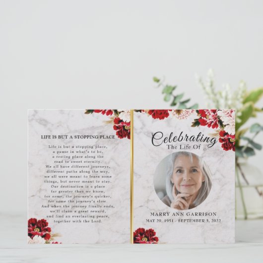 Marble Burgundy Blush Celebration of Life Programm (Staand voorkant)