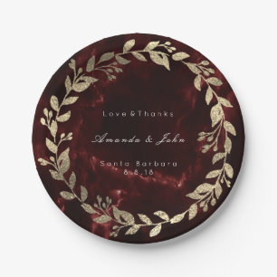 Marble Burgundy Gold Custom Floral Wreath Luxury Papieren Bordje