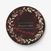 Marble Burgundy Red Gold Custom Floral Wreate Papieren Bordje (Voorkant)