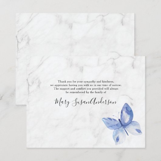 Marble Butterfly Funeral Memorial Bedankkaart (Voorkant / Achterkant)