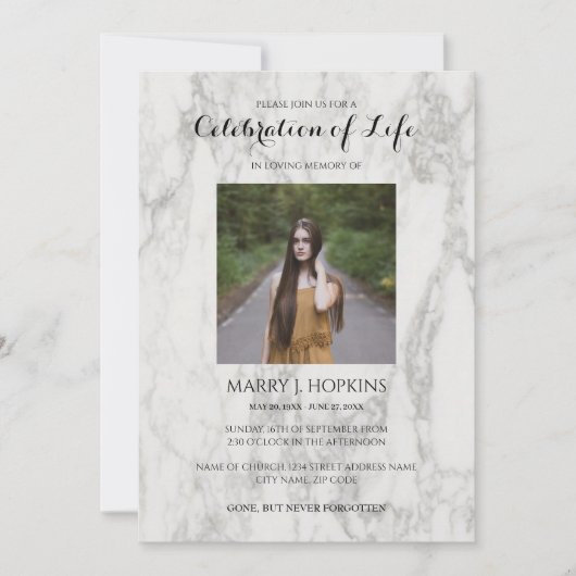 Marble Celebration of Life Invitation with Photo Kaart (Voorkant)