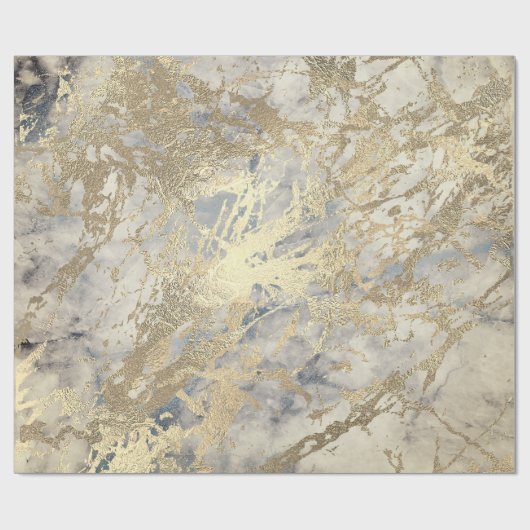 Marble Champaigne Gold Grey Blue Metal Stroke Cadeaupapier (Vlak)