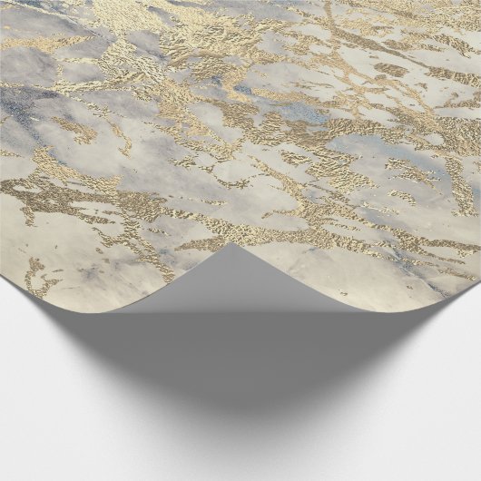 Marble Champaigne Gold Grey Blue Metal Stroke Cadeaupapier (Hoek)