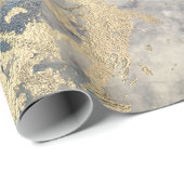 Marble Champaigne Gold Grey Blue Metal Stroke Cadeaupapier (Rol Hoek)