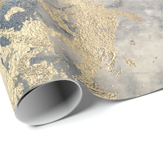 Marble Champaigne Gold Grey Blue Metal Stroke Cadeaupapier (Rol Hoek)