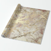 Marble Champaigne Gold Grey Roos Metal Stroke Cadeaupapier (Uitgerold)