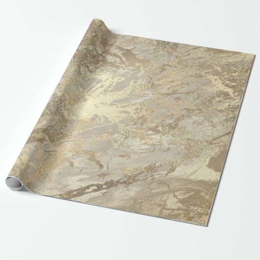 Marble Champaigne Gold Ivory Cream Metal Strokes Cadeaupapier (Uitgerold)