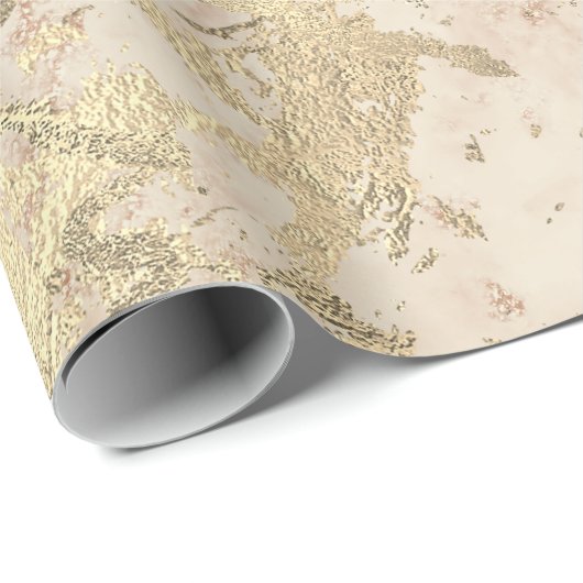 Marble Champaigne Gold Peach Blush Metal Strokes Cadeaupapier (Rol Hoek)