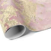Marble Champaigne Gold Peony Pink Metal Strokes Cadeaupapier (Rol Hoek)
