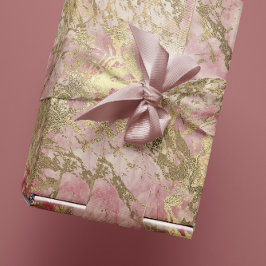 Marble Champaigne Gold Peony Pink Metal Strokes Cadeaupapier