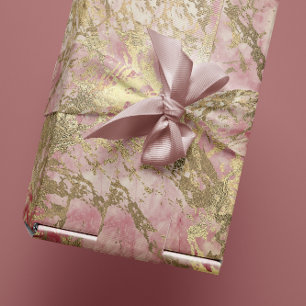 Marble Champaigne Gold Peony Pink Metal Strokes Cadeaupapier