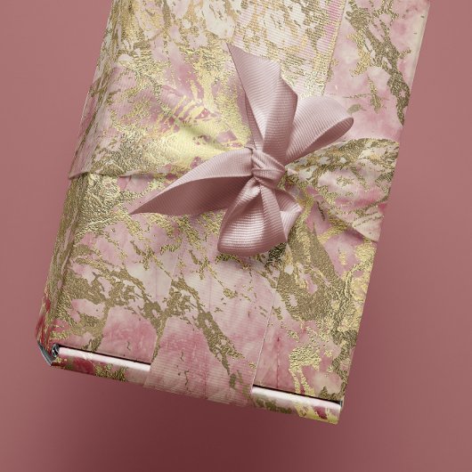 Marble Champaigne Gold Peony Pink Metal Strokes Cadeaupapier