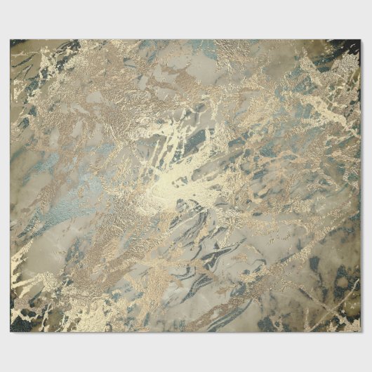 Marble Champaigne Gold Sepia Blue Metal Strokes Cadeaupapier (Vlak)