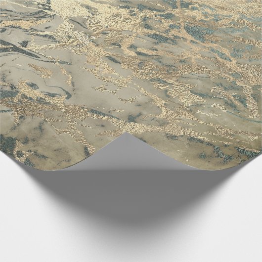 Marble Champaigne Gold Sepia Blue Metal Strokes Cadeaupapier (Hoek)