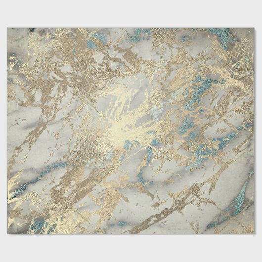 Marble Champaigne Gold Sepia Blue Metal Strokes Cadeaupapier (Vlak)