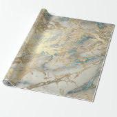 Marble Champaigne Gold Sepia Blue Metal Strokes Cadeaupapier (Uitgerold)