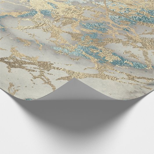 Marble Champaigne Gold Sepia Blue Metal Strokes Cadeaupapier (Hoek)