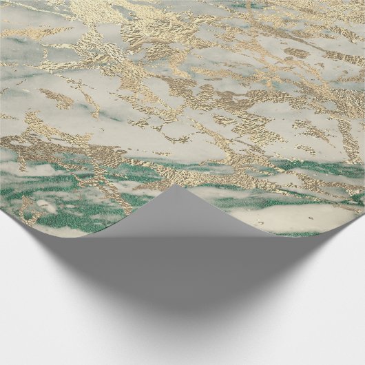 Marble Champaigne Gold Sepia Green Metal Strokes Cadeaupapier (Hoek)
