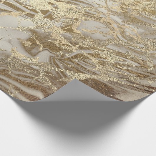 Marble Champaigne Gold Sepia Honey Metal Strokes Cadeaupapier (Hoek)