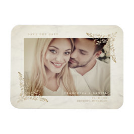 Marble Chic Golden Lace Romantic Couple Wedding Magneet