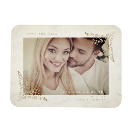 Marble Chic Golden Lace Romantic Couple Wedding Magneet (Horizontaal)