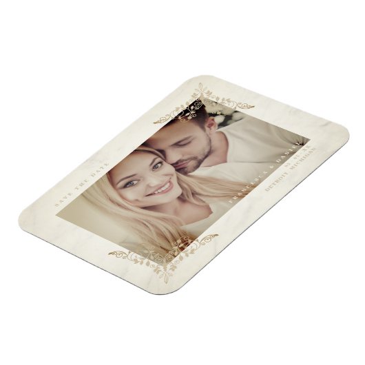 Marble Chic Golden Lace Romantic Couple Wedding Magneet (Linkerzijde)